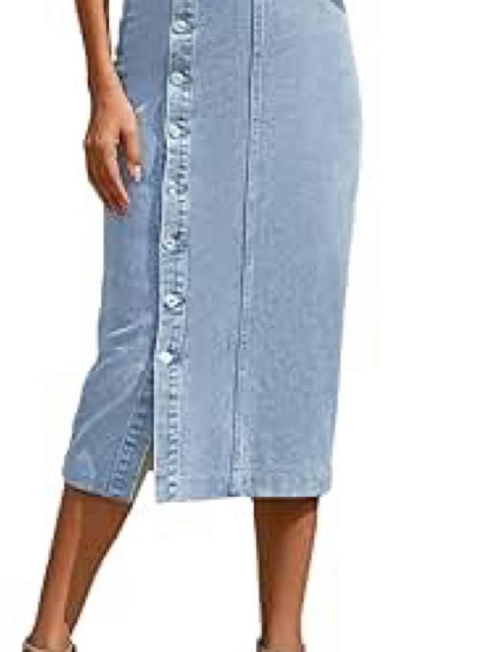 Light Blue Denim Button-Front Midi Skirt